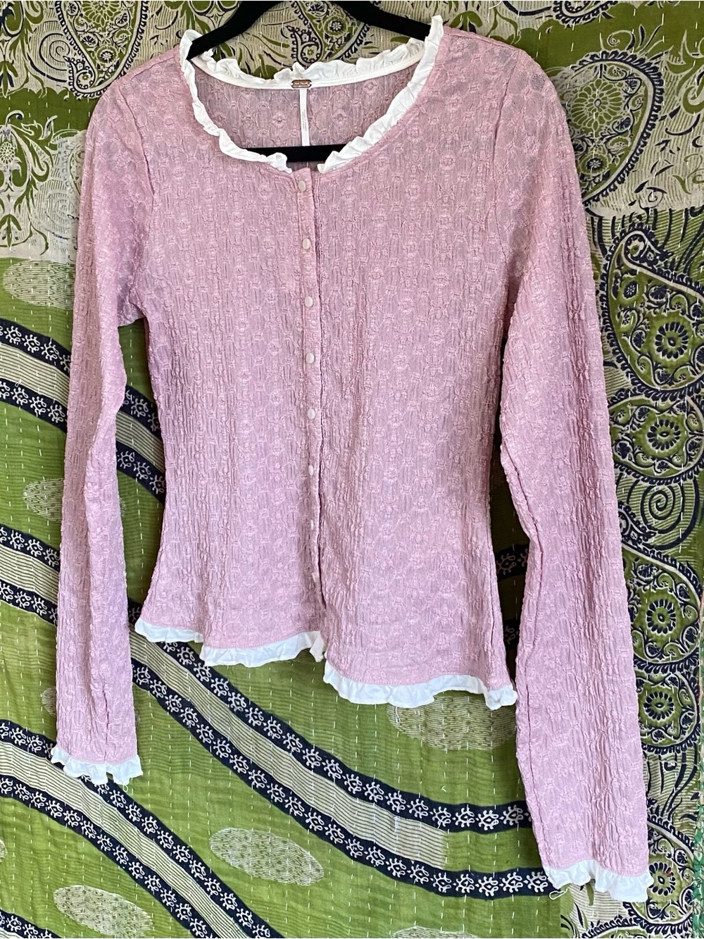 NWT Free People Mauve Blackbird Cardi Textured Ruffle-Trim Top Medium Balletcore - Picture 5 of 15